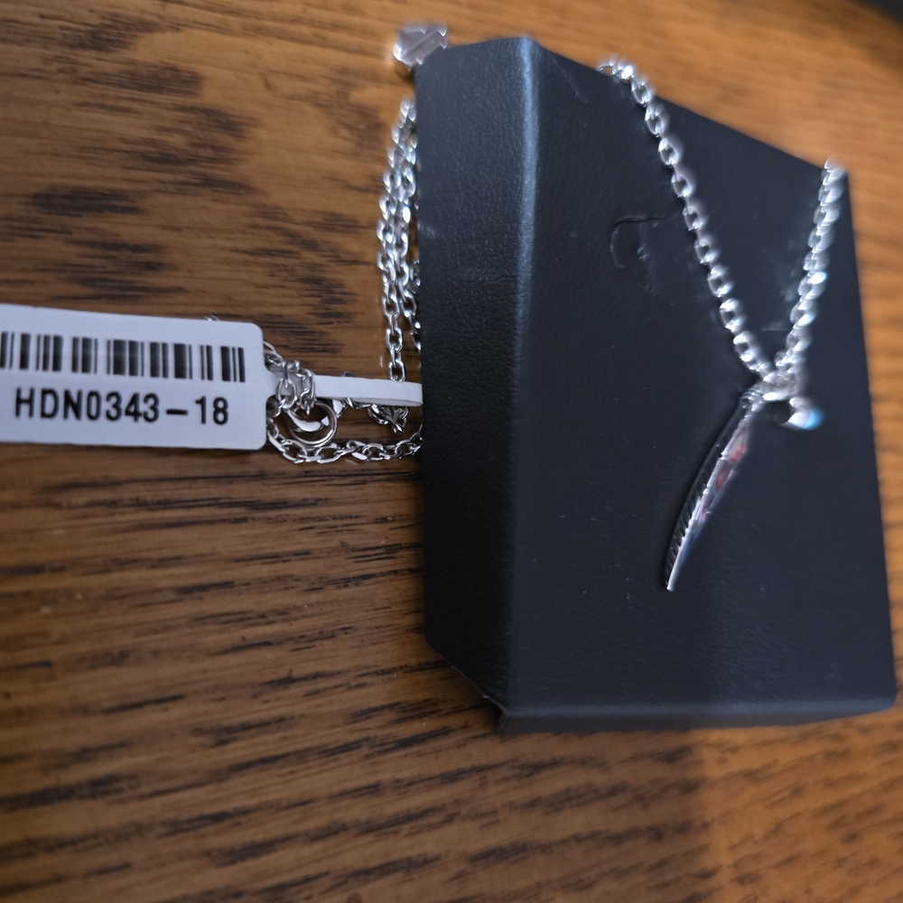 Silver Feather Necklace with Turquoise Accent - Picture 3 of 3